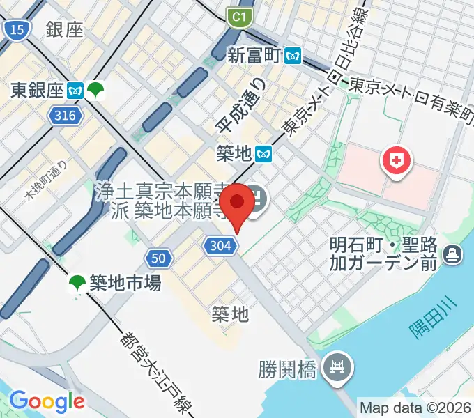 築地本願寺ブディストホールの地図