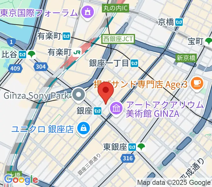 銀座十字屋ハープ＆フルートサロンの地図