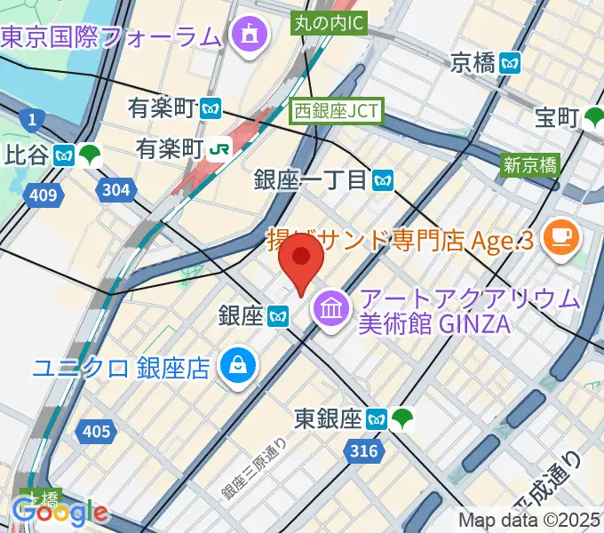 銀座十字屋ハープ&フルートサロンの地図