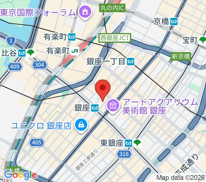 銀座十字屋ハープ＆フルートサロンの地図