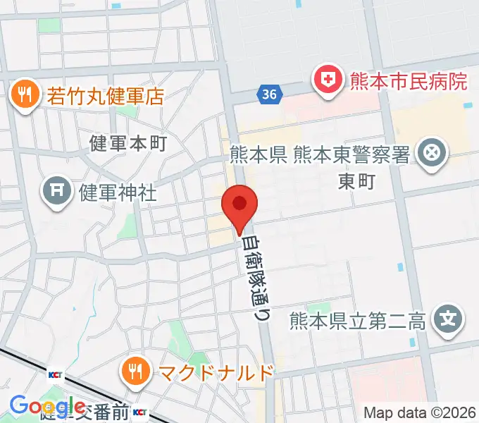 有明楽器 ピアノサービス熊本の地図