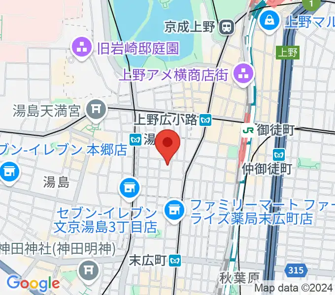 スタジオ音楽館 上野御徒町店の地図