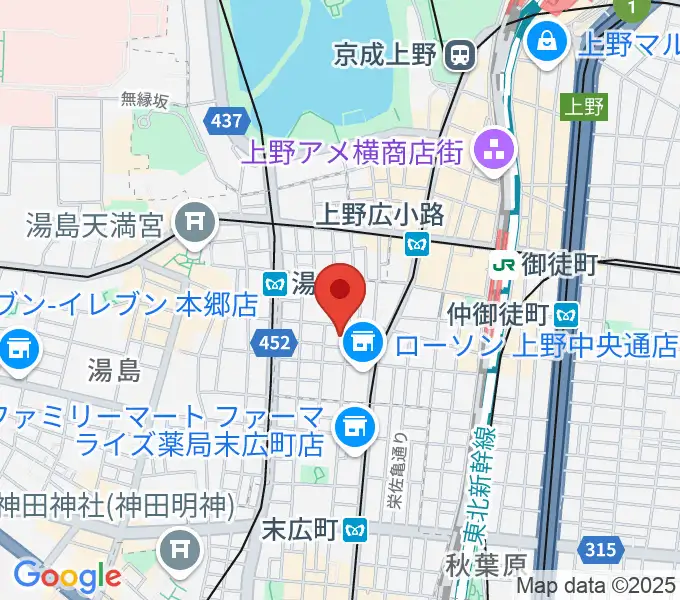 スタジオ音楽館 上野御徒町店の地図
