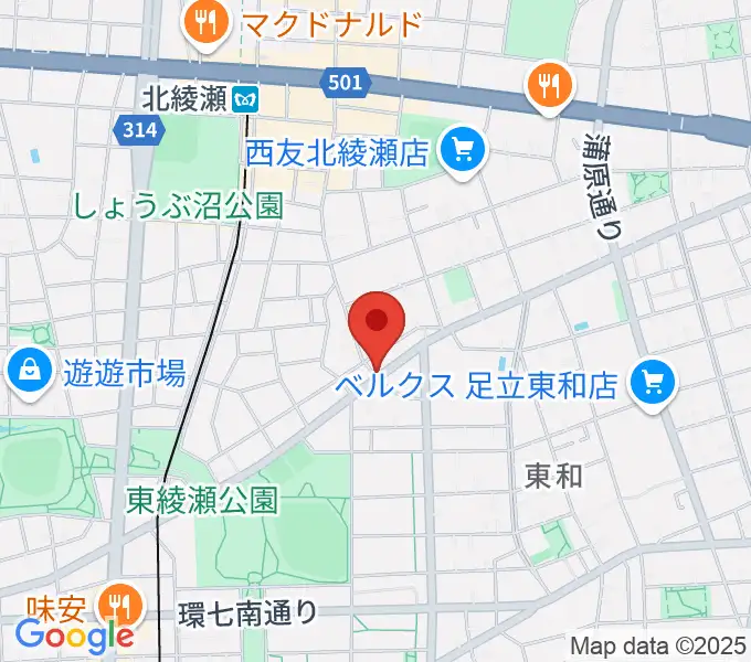 皆川ギター工房の地図