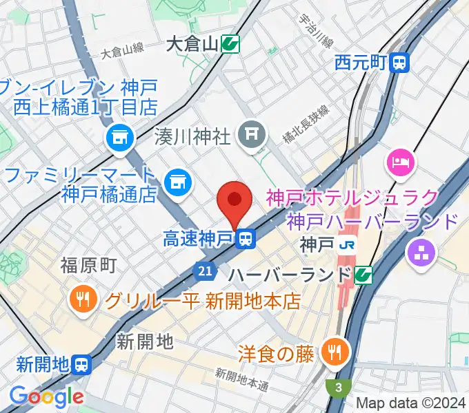 まる福楽器店の地図