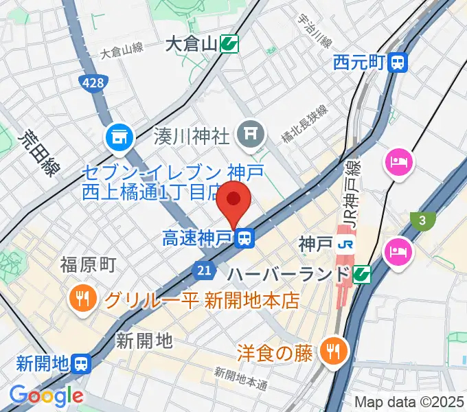 まる福楽器店の地図