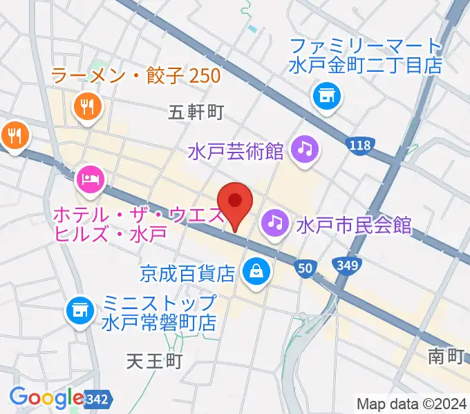 かわまた楽器店の地図