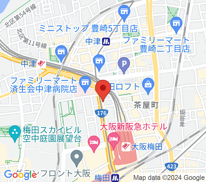 ワタナベ楽器店 大阪店の場所