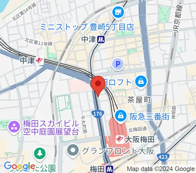 ワタナベ楽器店 大阪店の地図