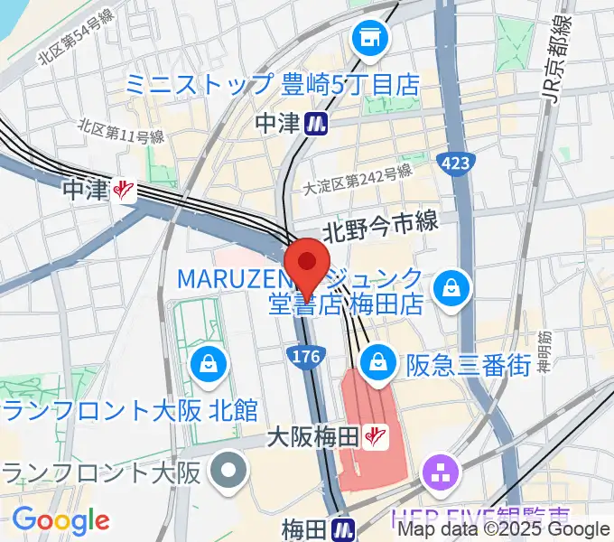 ワタナベ楽器店 大阪店の地図