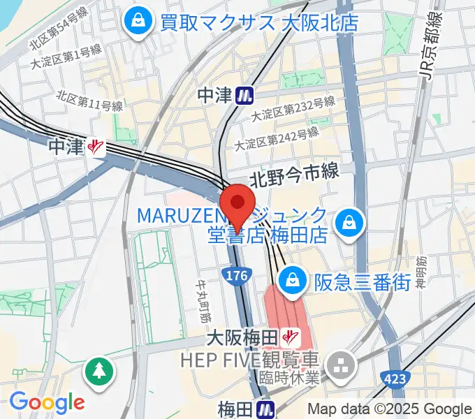 ワタナベ楽器店 大阪店の地図