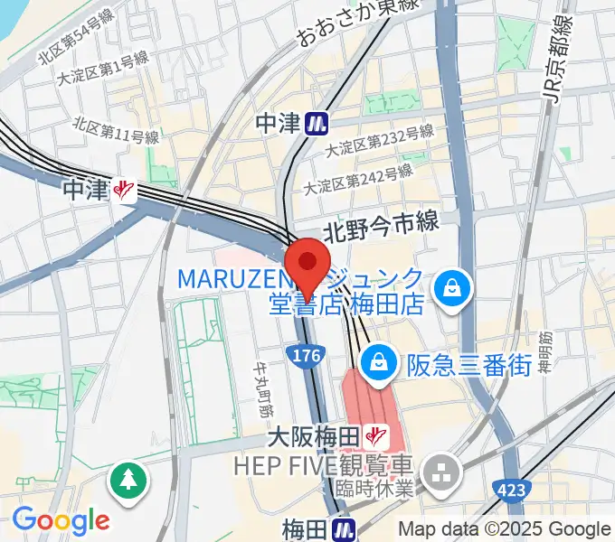 ワタナベ楽器店 大阪店の地図