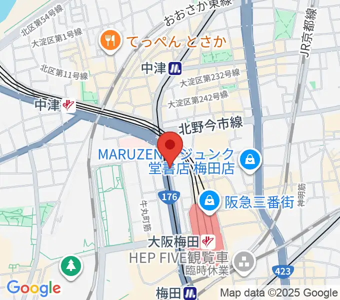 ワタナベ楽器店 大阪店の地図