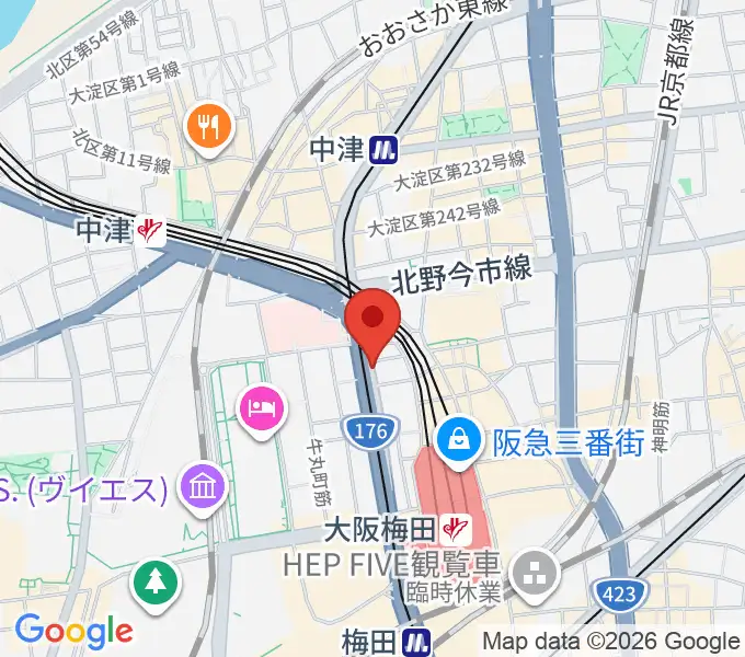 ワタナベ楽器店 大阪店の地図