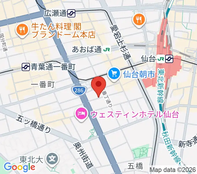 仙台中央音楽センターの地図