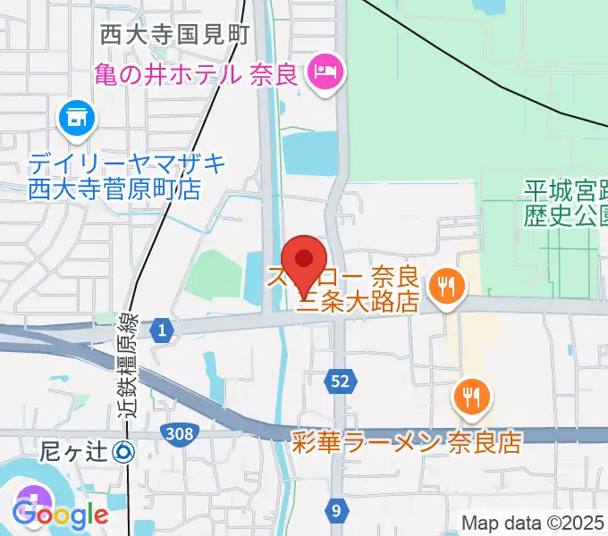 ハーツミュージックスタジオ大和西大寺店の地図