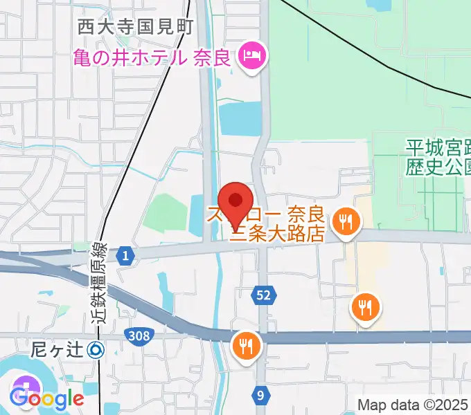 ハーツミュージックスタジオ大和西大寺店の地図