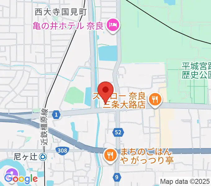 ハーツミュージックスタジオ大和西大寺店の地図