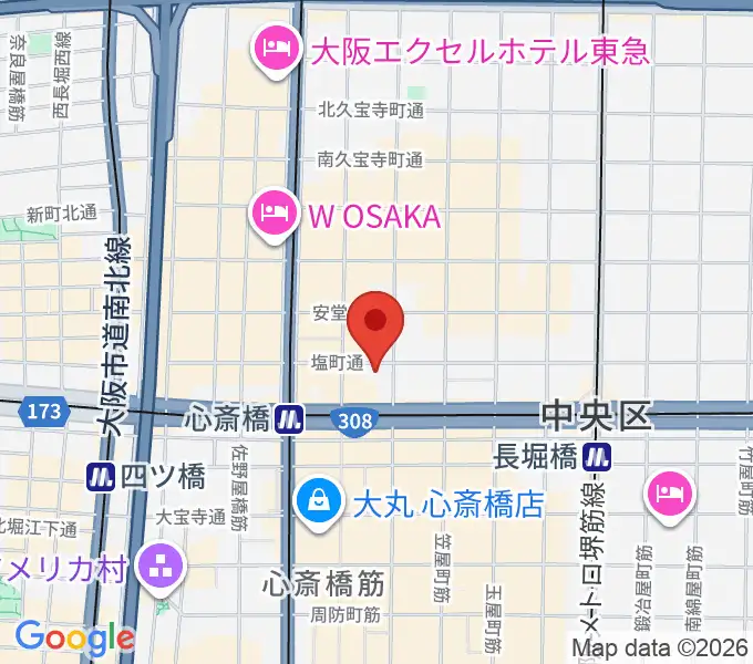 プラスミュージック心斎橋の地図