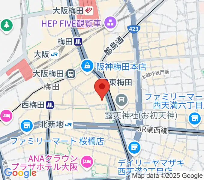 クロサワバイオリン大阪梅田店の地図