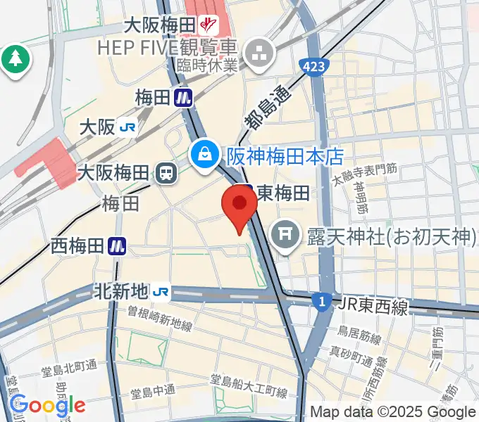 クロサワバイオリン大阪梅田店の地図