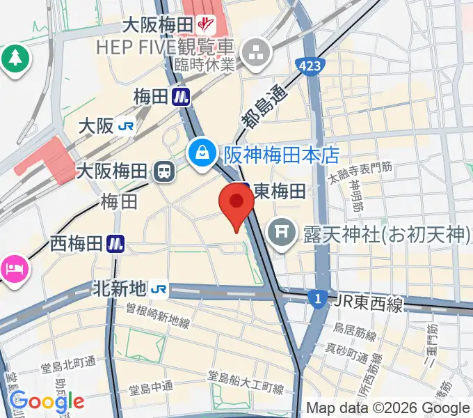 クロサワバイオリン大阪梅田店の地図
