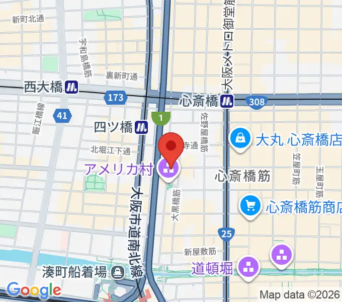 三木楽器アメリカ村店の地図