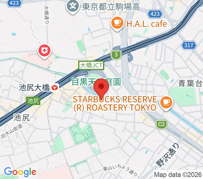 ヒガシヤマピアノスタジオの地図