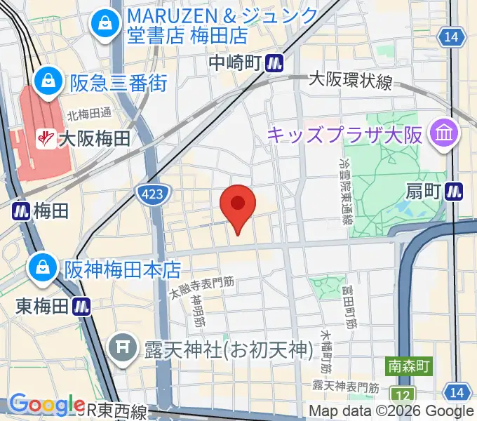 ベースオントップ大阪梅田店の地図