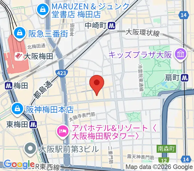 ベースオントップ大阪梅田店の地図