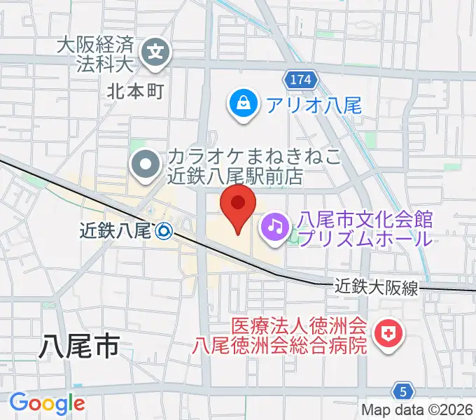 山野楽器 リノアス八尾店の地図
