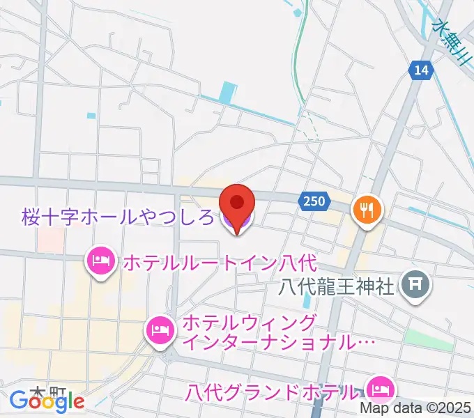 桜十字ホールやつしろの地図