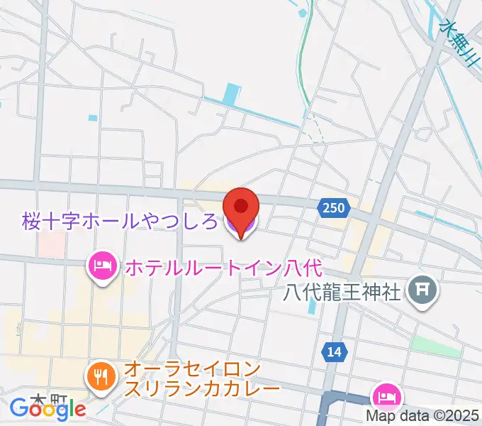 桜十字ホールやつしろの地図