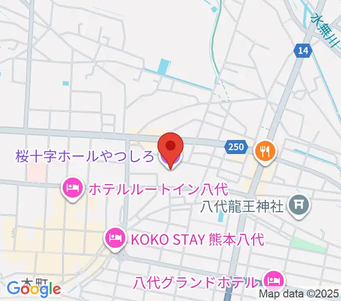 桜十字ホールやつしろの地図