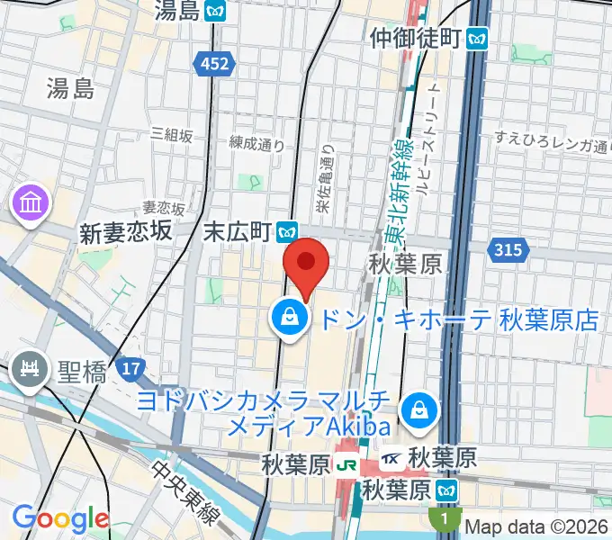 シマムラストリングス秋葉原の地図