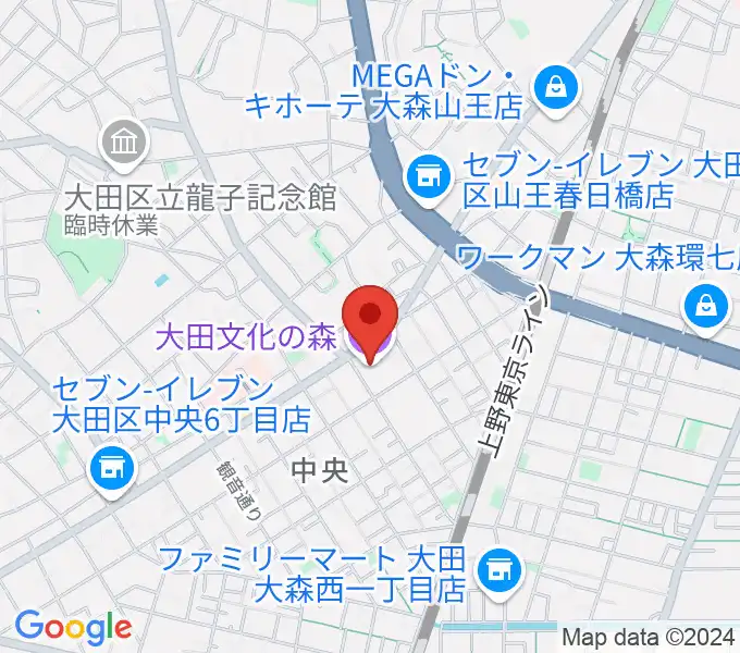 大田文化の森ホールの地図