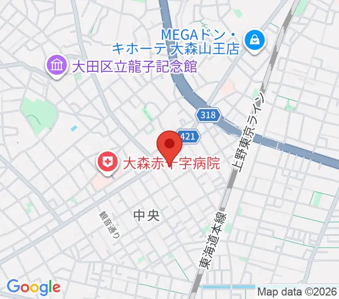 大田文化の森ホールの地図