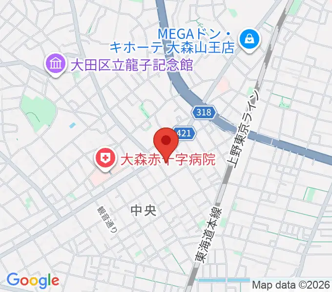 大田文化の森ホールの地図