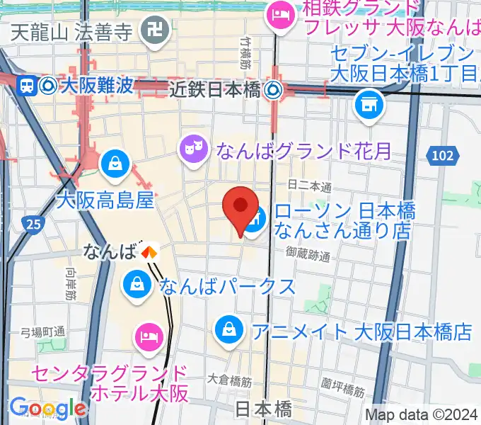 難波の楽器店テイクオフの地図