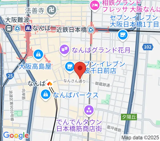 難波の楽器店テイクオフの地図