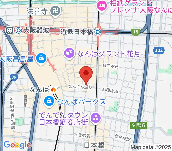 難波の楽器店テイクオフの地図