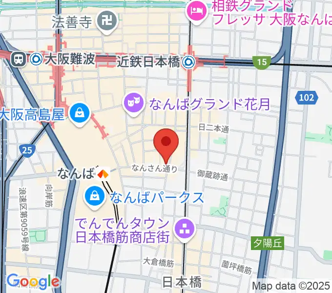 難波の楽器店テイクオフの地図
