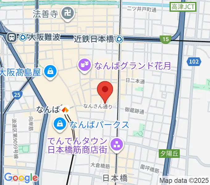 難波の楽器店テイクオフの地図