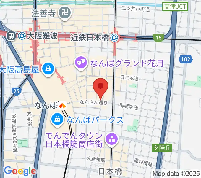 難波の楽器店テイクオフの地図