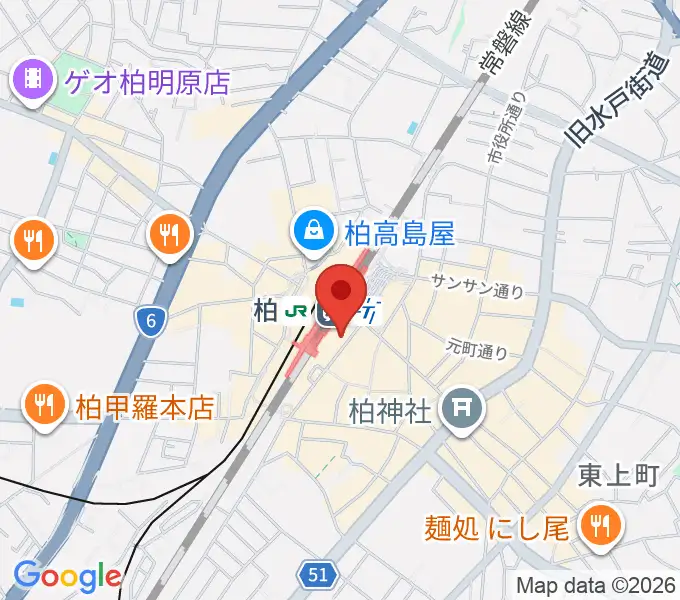 ヤマノミュージックセンター柏駅前の地図