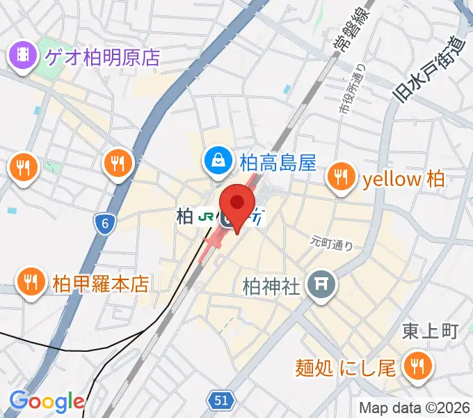ヤマノミュージックセンター柏駅前の地図
