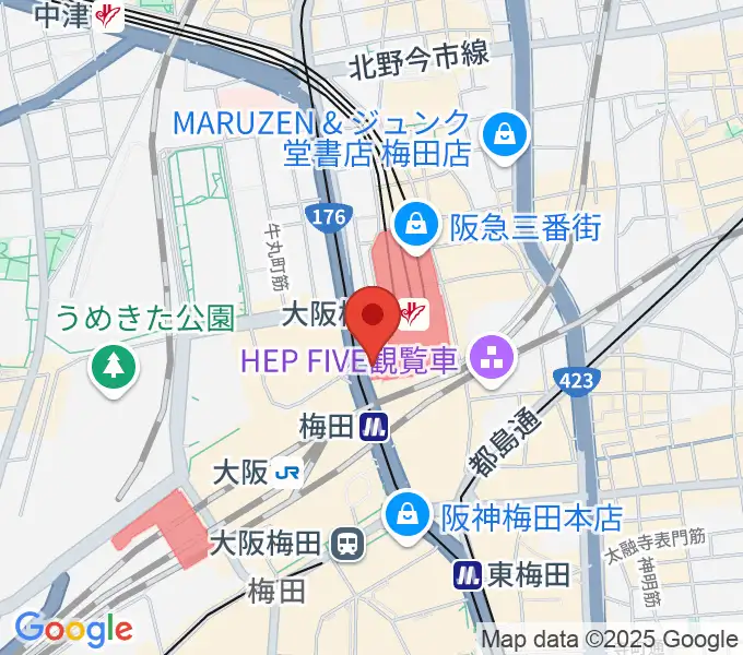 梅田ナカイ楽器の地図