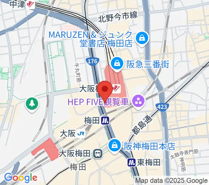 梅田ナカイ楽器の地図