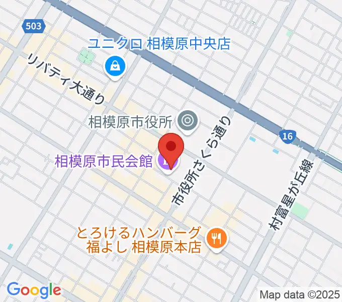 相模原市民会館の地図
