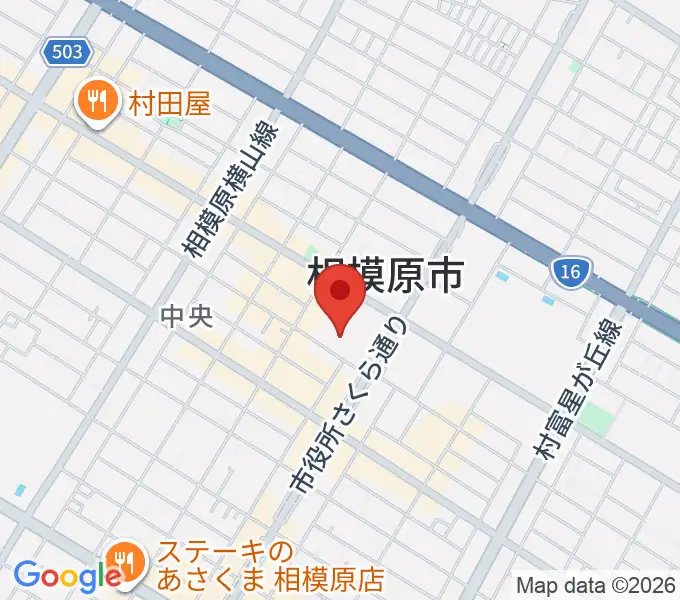 相模原市民会館の地図